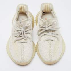 Pre Owned Yeezy x Adidas White Knit Fabric Boost 350 V2 Light Sneakers Size 37 1/3