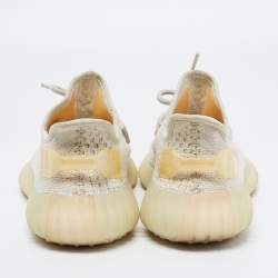Pre Owned Yeezy x Adidas White Knit Fabric Boost 350 V2 Light Sneakers Size 37 1/3