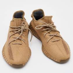 Pre Owned Yeezy x Adidas Brown Knit Fabric Boost 350 V2 Earth Sneakers Size 48