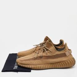 Pre Owned Yeezy x Adidas Brown Knit Fabric Boost 350 V2 Earth Sneakers Size 48