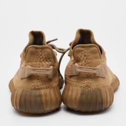 Pre Owned Yeezy x Adidas Brown Knit Fabric Boost 350 V2 Earth Sneakers Size 48