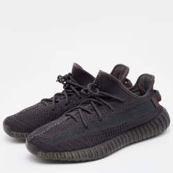 Pre Owned Yeezy x Adidas Black Knit Fabric Boost 350 V2 Sneakers Size 48