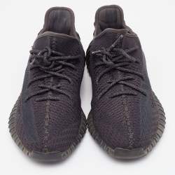 Pre Owned Yeezy x Adidas Black Knit Fabric Boost 350 V2 Sneakers Size 48