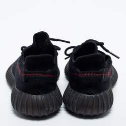 Pre Owned Yeezy x Adidas Black/Red Knit Fabric Boost 350 V2 Bred Sneakers Size 38