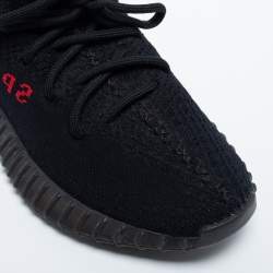 Pre Owned Yeezy x Adidas Black/Red Knit Fabric Boost 350 V2 Bred Sneakers Size 38