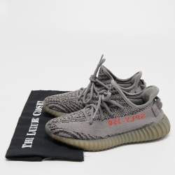 Pre Owned Yeezy x Adidas Grey Knit Fabric Boost 350 V2 Beluga 2.0 Sneakers Size 38