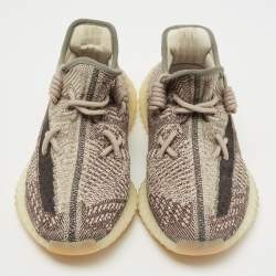 Pre Owned Yeezy x Adidas Beige/Brown Knit Fabric Boost 350 V2 Zyon Sneakers Size 42 2/3