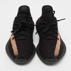 Pre Owned Yeezy x Adidas Black Knit Fabric Boost 350 V2 Copper Sneakers Size 44