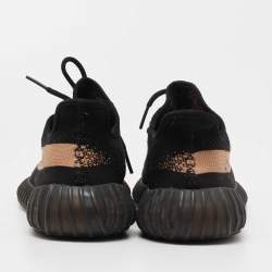 Pre Owned Yeezy x Adidas Black Knit Fabric Boost 350 V2 Copper Sneakers Size 44