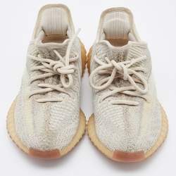 Pre Owned Yeezy x Adidas Beige/Grey Knit Fabric Boost 350 V2 Citrin Sneakers Size 38
