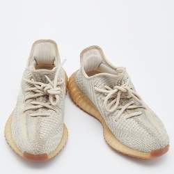 Pre Owned Yeezy x Adidas Beige/Grey Knit Fabric Boost 350 V2 Citrin Sneakers Size 38