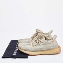 Pre Owned Yeezy x Adidas Beige/Grey Knit Fabric Boost 350 V2 Citrin Sneakers Size 38