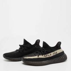 Pre Owned Yeezy x Adidas Black Knit Fabric Boost 350 V2 Oreo Sneakers Size 44