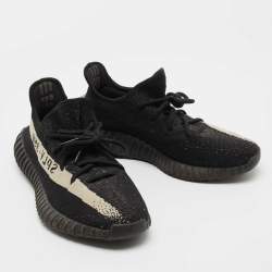 Pre Owned Yeezy x Adidas Black Knit Fabric Boost 350 V2 Oreo Sneakers Size 44