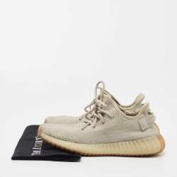 Pre Owned Yeezy x Adidas Beige Knit Fabric Boost 350 V2 Sesame Sneakers Size 39 1/3