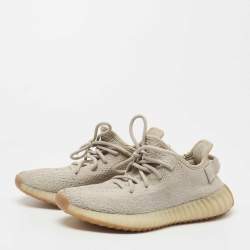 Pre Owned Yeezy x Adidas Beige Knit Fabric Boost 350 V2 Sesame Sneakers Size 39 1/3