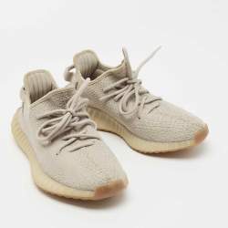 Pre Owned Yeezy x Adidas Beige Knit Fabric Boost 350 V2 Sesame Sneakers Size 39 1/3