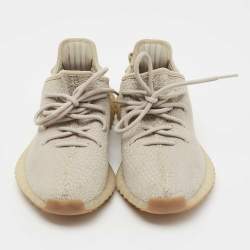 Pre Owned Yeezy x Adidas Beige Knit Fabric Boost 350 V2 Sesame Sneakers Size 39 1/3