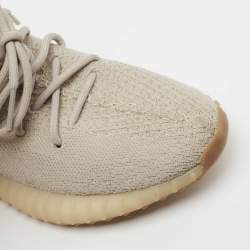 Pre Owned Yeezy x Adidas Beige Knit Fabric Boost 350 V2 Sesame Sneakers Size 39 1/3
