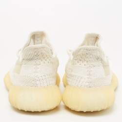 Pre Owned Yeezy x Adidas White Knit Fabric Boost 350 V2 Natural Sneakers Size 41 1/3