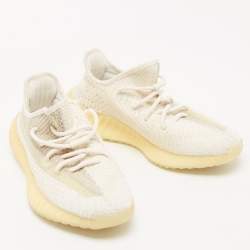Pre Owned Yeezy x Adidas White Knit Fabric Boost 350 V2 Natural Sneakers Size 41 1/3