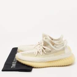 Pre Owned Yeezy x Adidas White Knit Fabric Boost 350 V2 Natural Sneakers Size 41 1/3