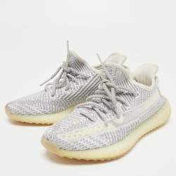 Pre Owned Yeezy x Adidas Grey/White Knit Fabric Boost 350 V2 Static Sneakers Size 39 1/3