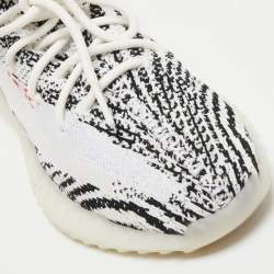 Pre Owned Yeezy x Adiddas White/Black Knit Fabric Boost 350 V2 Zebra Sneakers Size 42