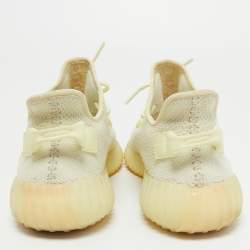 Pre Owned Yeezy x Adidas Light Yellow Knit Fabric Boost 350 V2 Butter Sneakers Size 45 1/3
