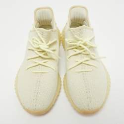 Pre Owned Yeezy x Adidas Light Yellow Knit Fabric Boost 350 V2 Butter Sneakers Size 45 1/3