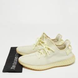 Pre Owned Yeezy x Adidas Light Yellow Knit Fabric Boost 350 V2 Butter Sneakers Size 45 1/3