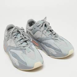 Pre Owned Yeezy x Adidas Grey/Blue Suede and Mesh Boost 700 Inertia Sneakers Size 44