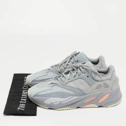 Pre Owned Yeezy x Adidas Grey/Blue Suede and Mesh Boost 700 Inertia Sneakers Size 44