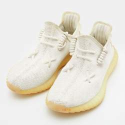 Pre Owned Yeezy x Adidas White Knit Fabric Boost 350 V2 Cream Sneakers Size 38 2/3