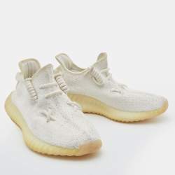 Pre Owned Yeezy x Adidas White Knit Fabric Boost 350 V2 Cream Sneakers Size 38 2/3