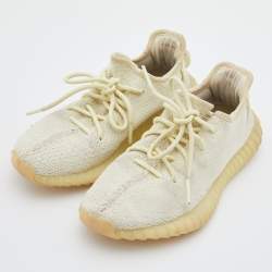 Pre Owned Yeezy x Adidas Cream Knit Fabric Boost 350 V2 Butter Sneakers Size 38 2/3