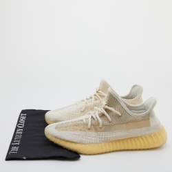 Pre Owned Yeezy x Adidas White/Cream Knit Fabric Boost 350 V2 Natural Sneakers Size 46