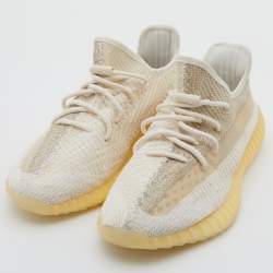 Pre Owned Yeezy x Adidas White/Cream Knit Fabric Boost 350 V2 Natural Sneakers Size 46