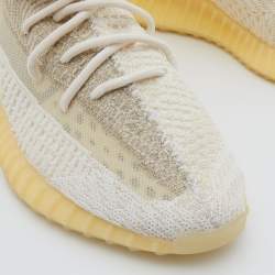 Pre Owned Yeezy x Adidas White/Cream Knit Fabric Boost 350 V2 Natural Sneakers Size 46