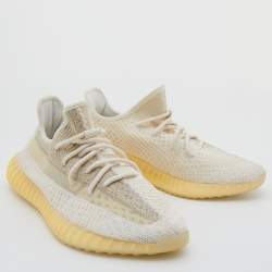 Pre Owned Yeezy x Adidas White/Cream Knit Fabric Boost 350 V2 Natural Sneakers Size 46