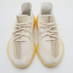 Pre Owned Yeezy x Adidas White/Cream Knit Fabric Boost 350 V2 Natural Sneakers Size 46