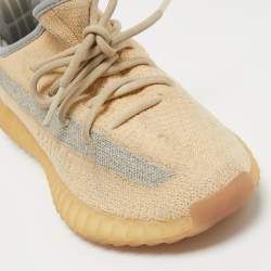 Pre Owned Yeezy x Adidas Beige/Blue Knit Fabric Boost 350 V2 Linen Sneakers Size 38 2/3