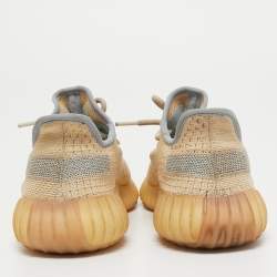 Pre Owned Yeezy x Adidas Beige/Blue Knit Fabric Boost 350 V2 Linen Sneakers Size 38 2/3