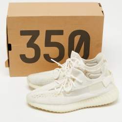 Pre Owned Yeezy x Adidas White Knit Fabric Boost 350 V2  White Sneakers Size 44
