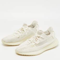 Pre Owned Yeezy x Adidas White Knit Fabric Boost 350 V2  White Sneakers Size 44