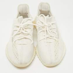 Pre Owned Yeezy x Adidas White Knit Fabric Boost 350 V2  White Sneakers Size 44