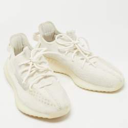 Pre Owned Yeezy x Adidas White Knit Fabric Boost 350 V2  White Sneakers Size 44