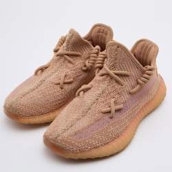 Pre Owned Yeezy x Adidas Orange Knit Fabric Boost 350 V2 Clay Sneakers Size 37 1/3