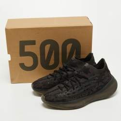 Pre Owned Yeezy x Adidas Black/Brown Knit Fabric Boost 380 Onyx Sneakers Size 46
