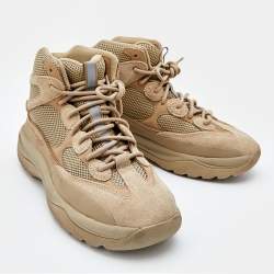 Pre Owned Yeezy x Adidas Beige Suede and Mesh Desert Boot Rock Sneakers Size 46